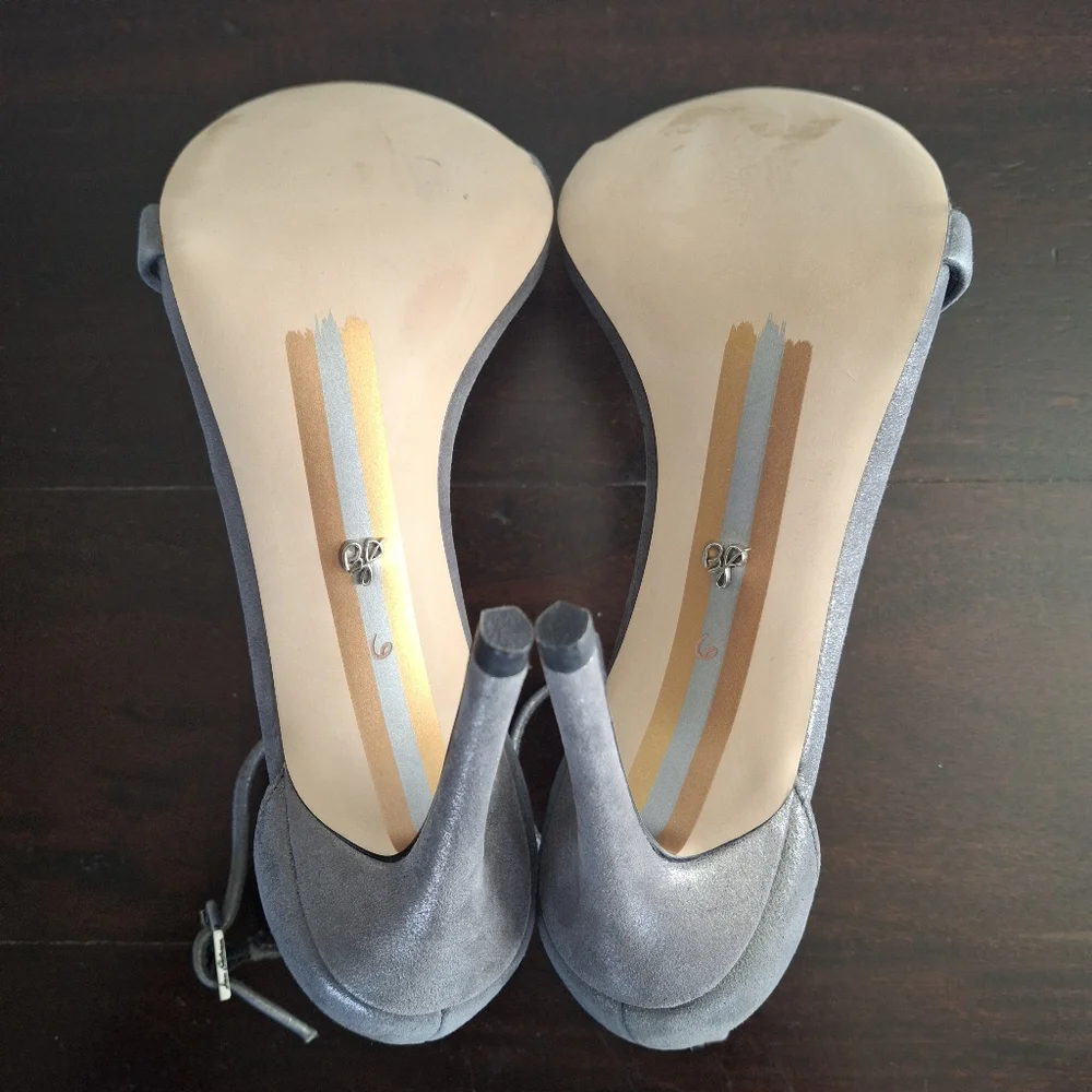 SAM EDELMAN "Ariella" Leather Stiletto Ankle Strap Dress Sandal-Silver- Size 6 - Picture 7 of 12